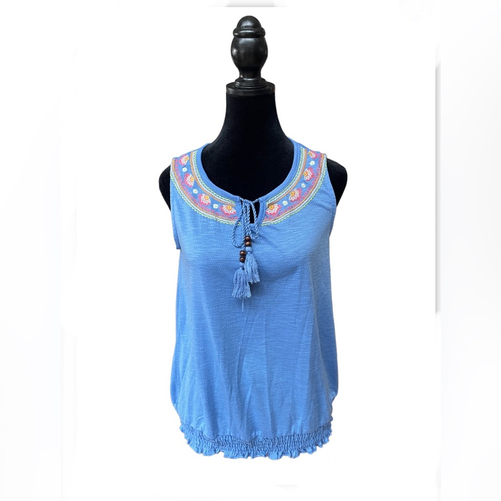 New York Laundry: Blue Boho Embroidered Top